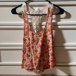 Adorable floral and lace tank top